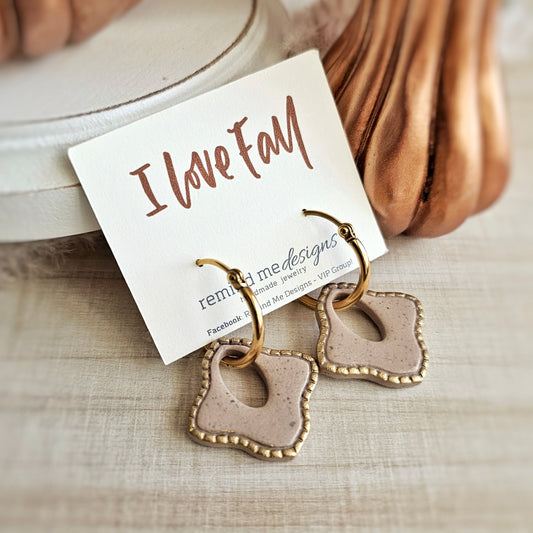 Tan and Gold Clay Huggie Hoop Dangles