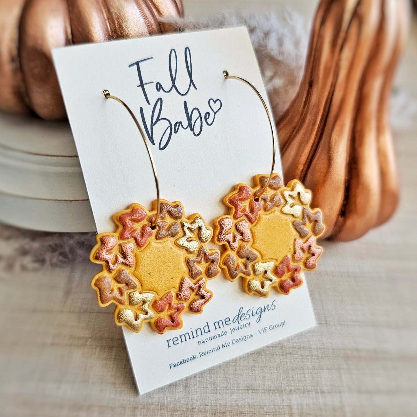 Fall Leaves Wreath Clay Dangle Hoop Earrings
