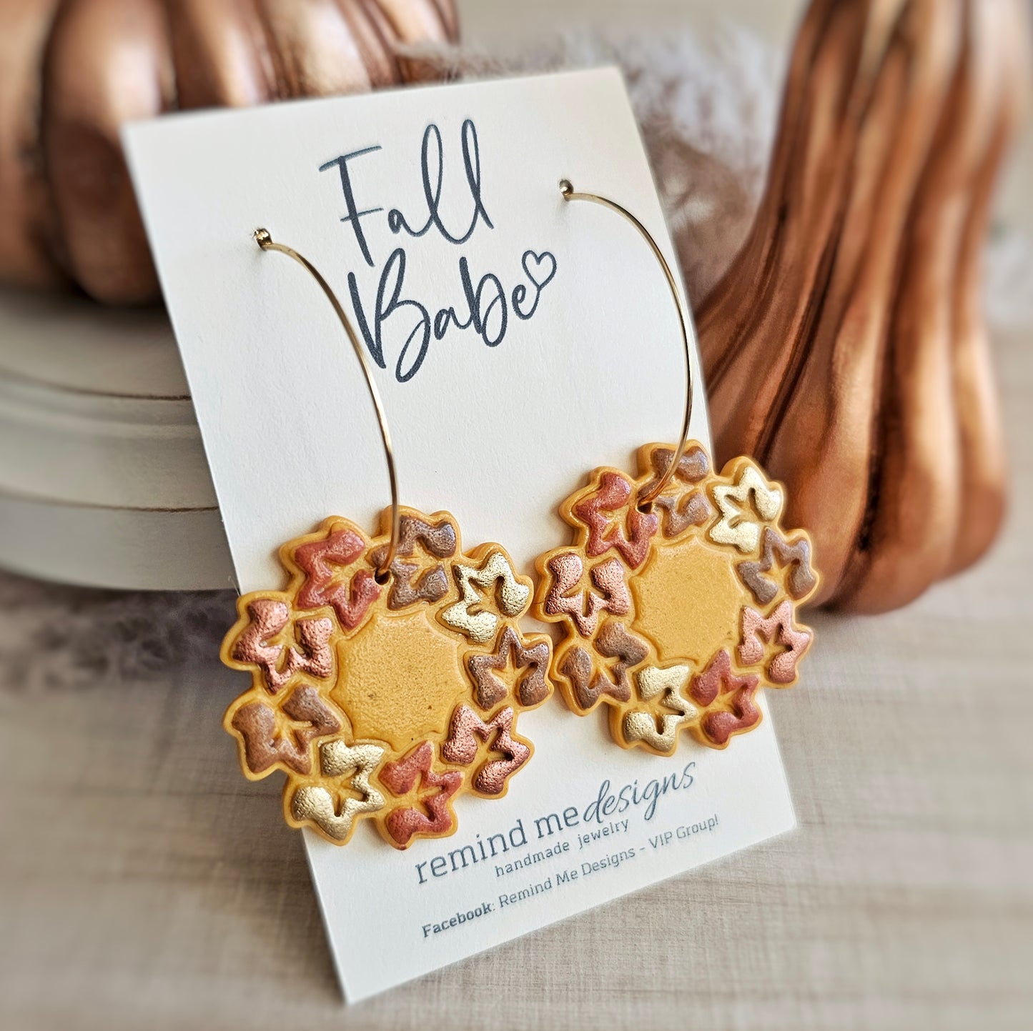 Fall Leaves Wreath Clay Dangle Hoop Earrings