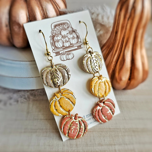 Tan, Mustard, and Burnt Orange Pumpkin Dangle Earrings
