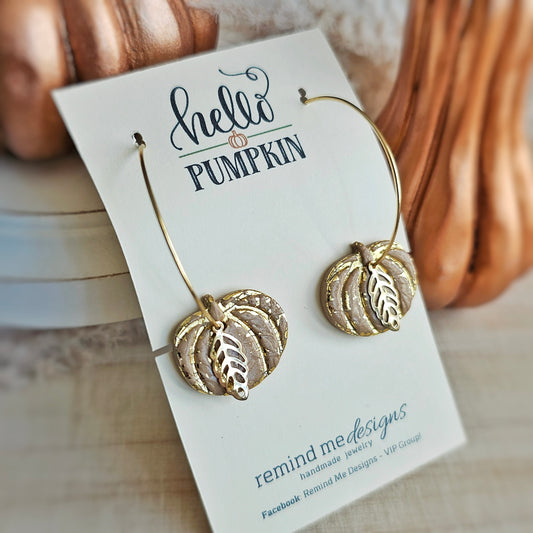 Light Tan Pumpkin Clay Hoop Dangle Earrings