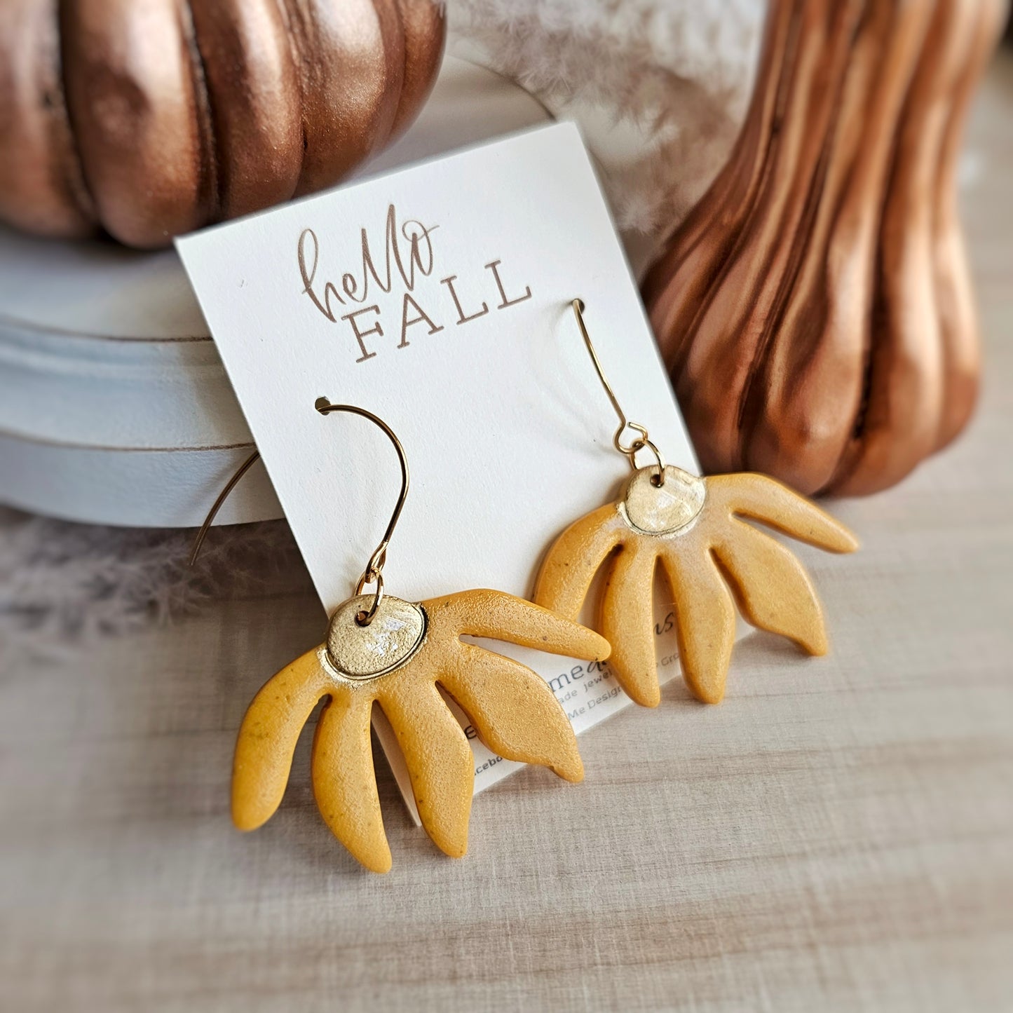 Mustard Yellow Flower Clay Dangle Earrings