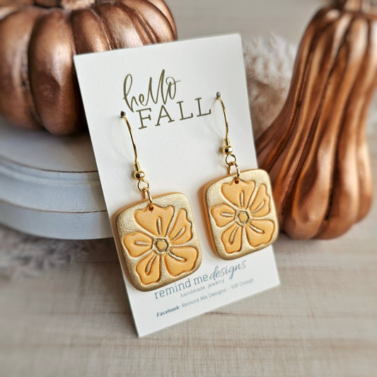 Mustard Yellow Flower Clay Dangle Earrings
