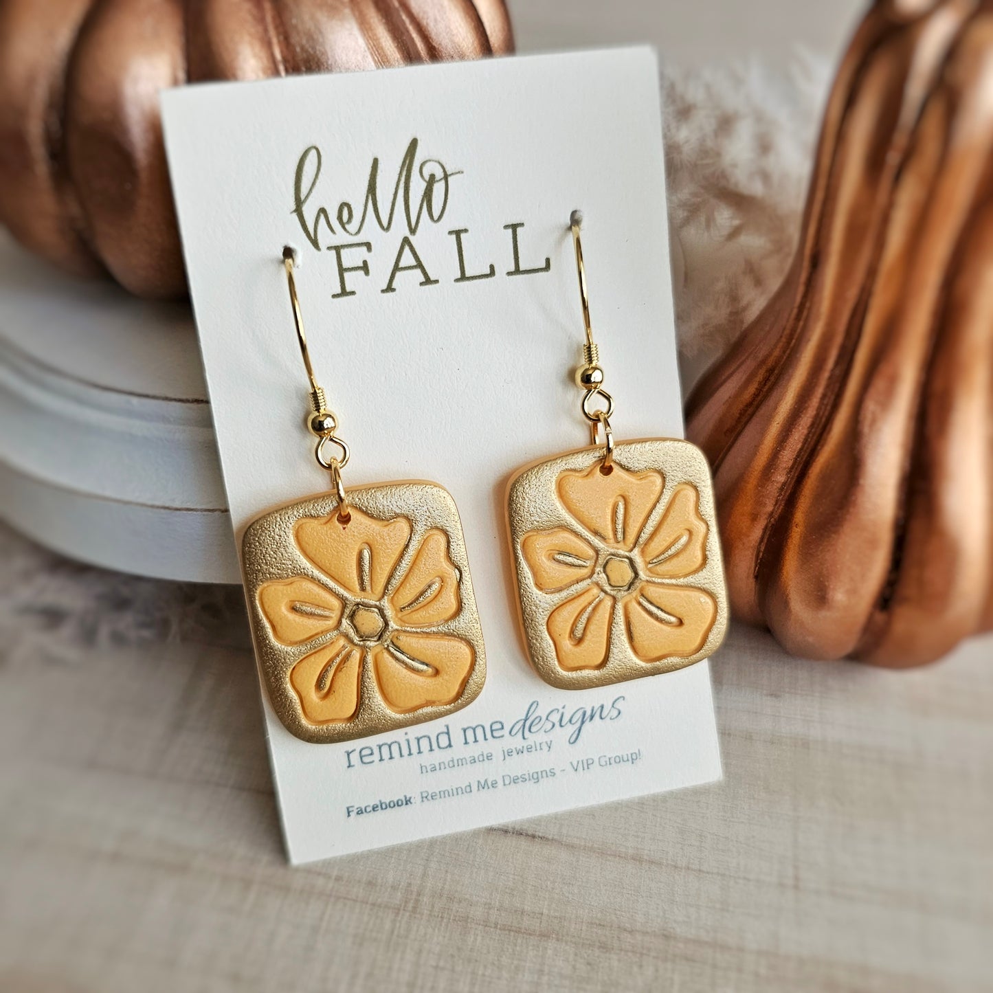 Mustard Yellow Flower Clay Dangle Earrings