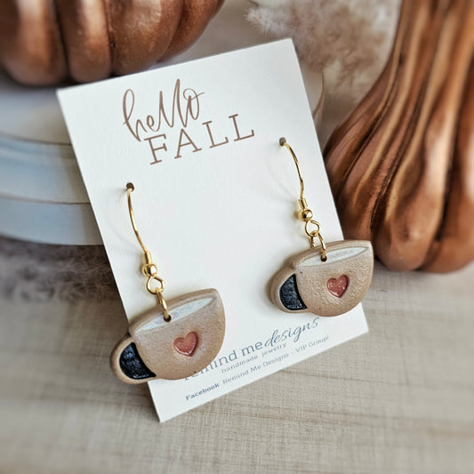 Cuppa Heart Mug Clay Dangle Earrings