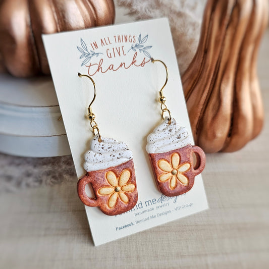 Fall Floral Mug Clay Dangle Earrings