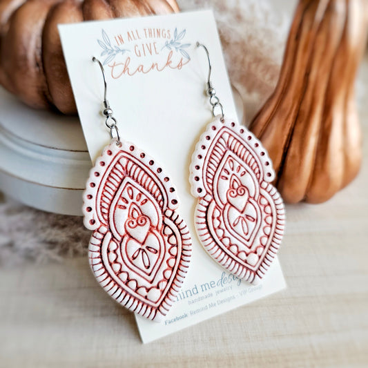 White and Terra Cotta Orange Clay Dangle Earrings