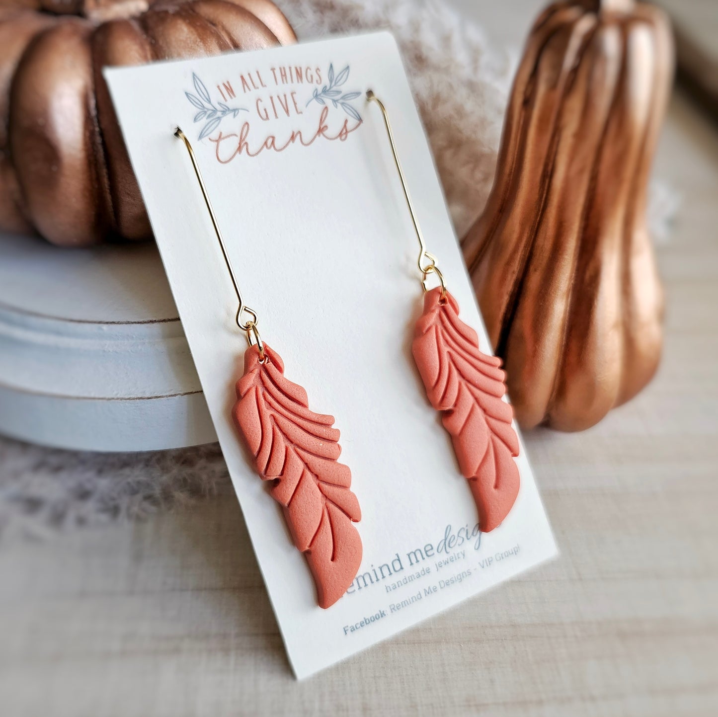 Fall Orange Feather Clay Dangle Earrings