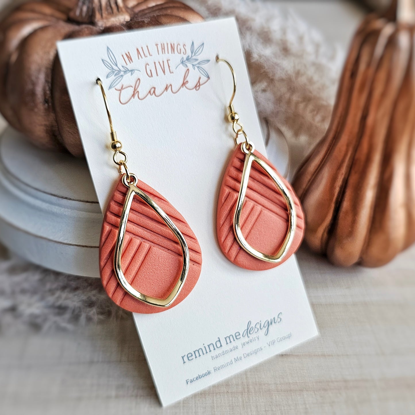 Fall Orange Teardrop Clay Dangle Earrings