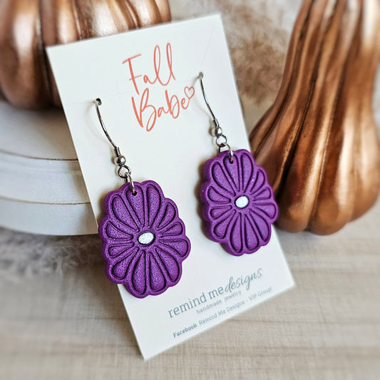 Bright Purple Flower Polymer Clay Dangle Earrings