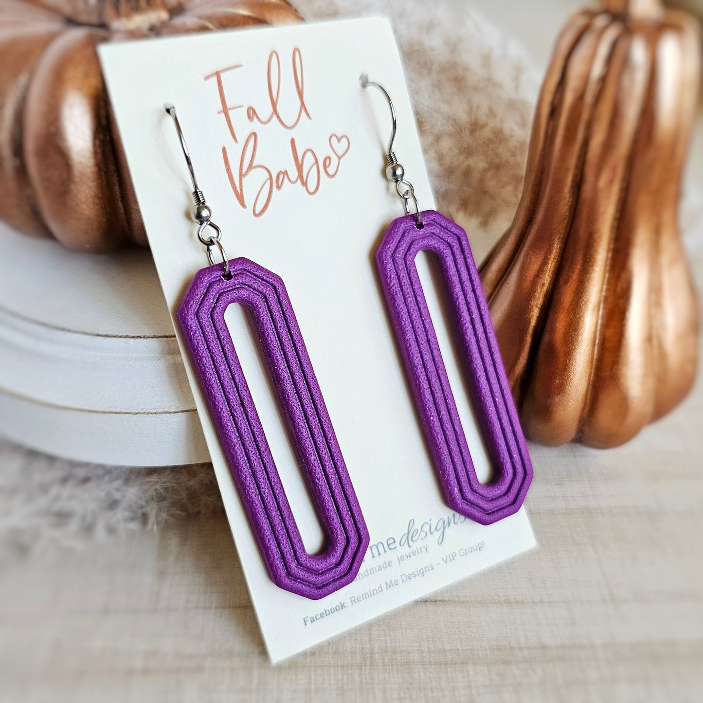 Bright Purple Rectangle Clay Dangle Earrings
