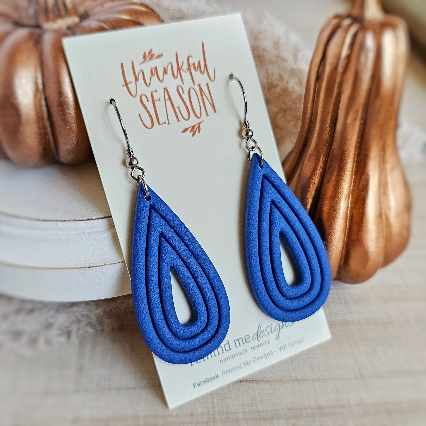 Cobalt Blue Teardrop Clay Dangle Earrings