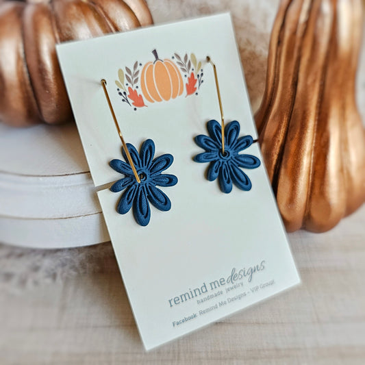 Dark Teal Clay Dangle Hoops Earrings