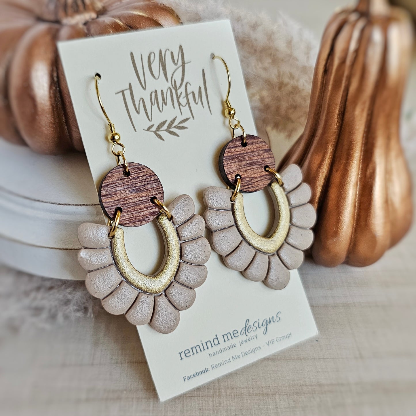 Tan Light Brown and Wood Clay Dangles