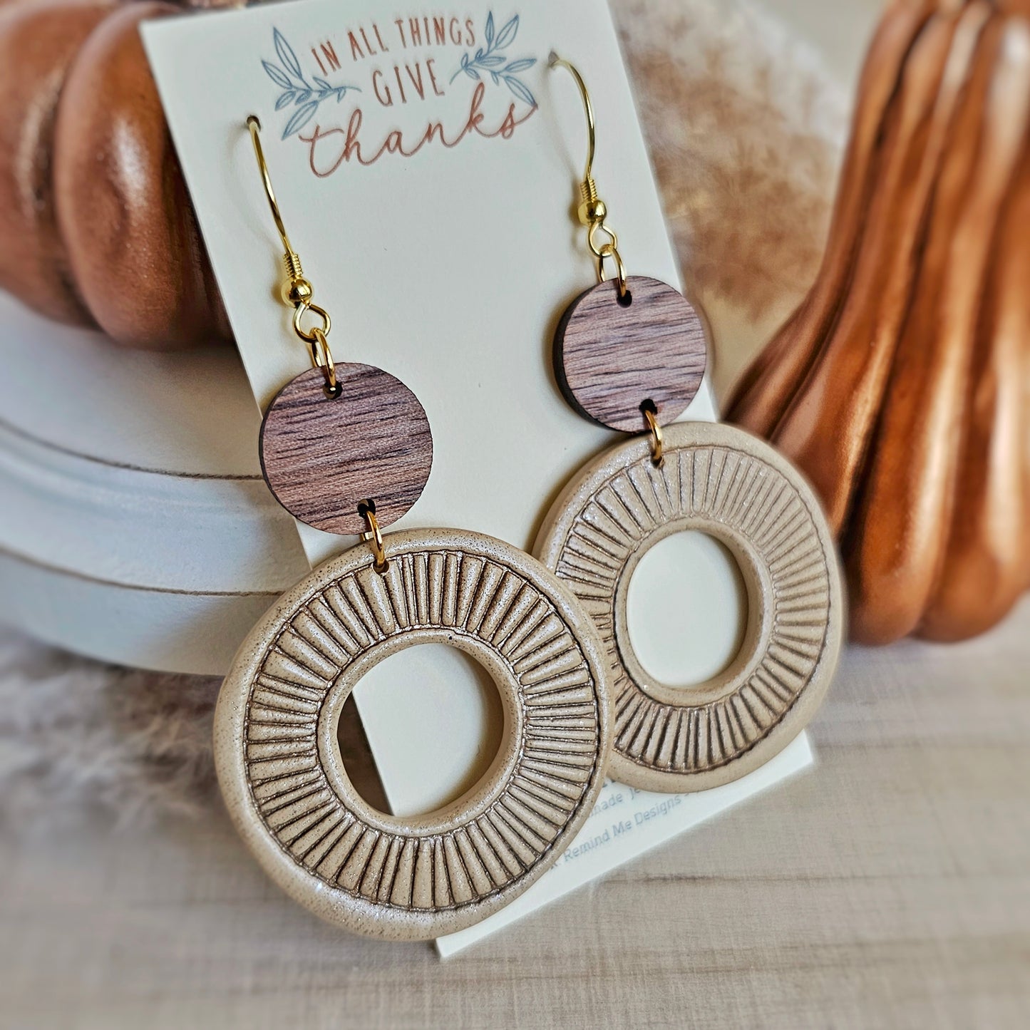 Tan Light Brown and Wood Clay Dangles