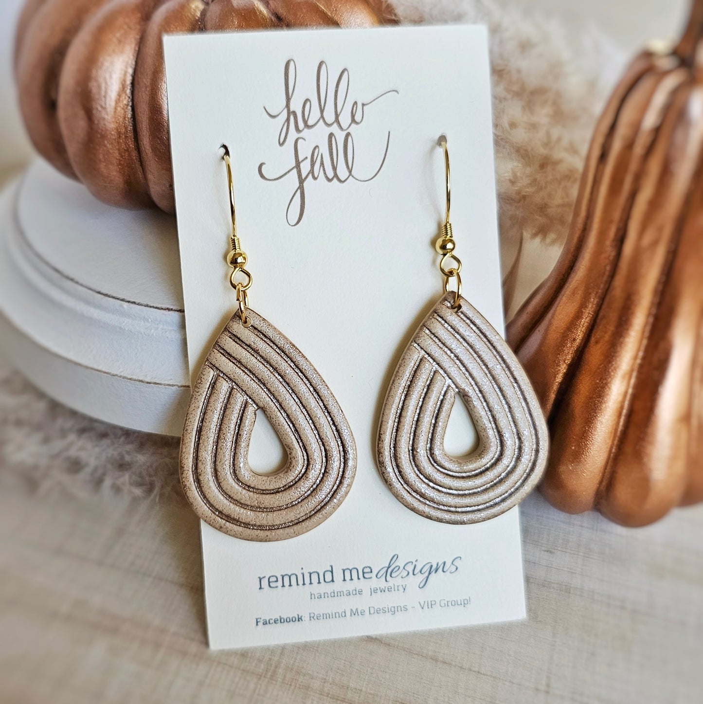 Tan Light Brown Teardrop Clay Dangles