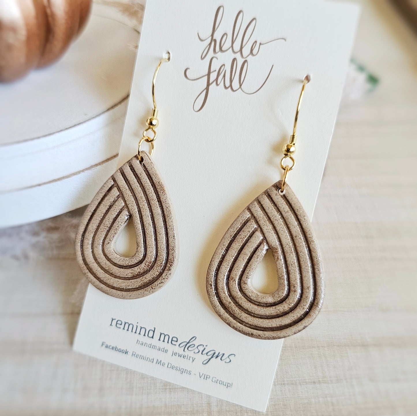 Tan Light Brown Teardrop Clay Dangles