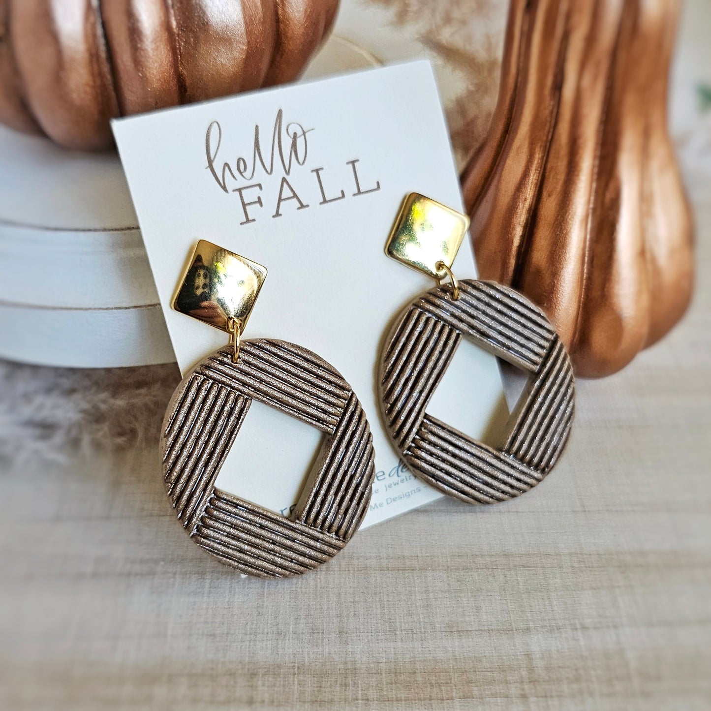 Tan Light Brown Round Clay Dangles