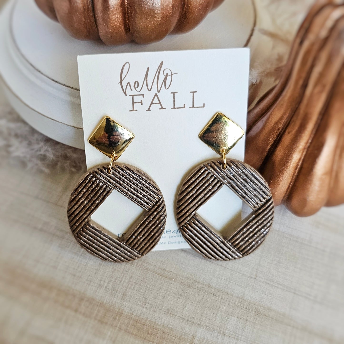 Tan Light Brown Round Clay Dangles