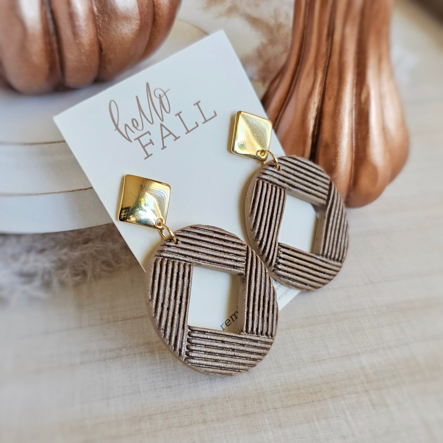 Tan Light Brown Round Clay Dangles