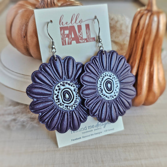 Large Eggplant Purple Flower Clay Dangles