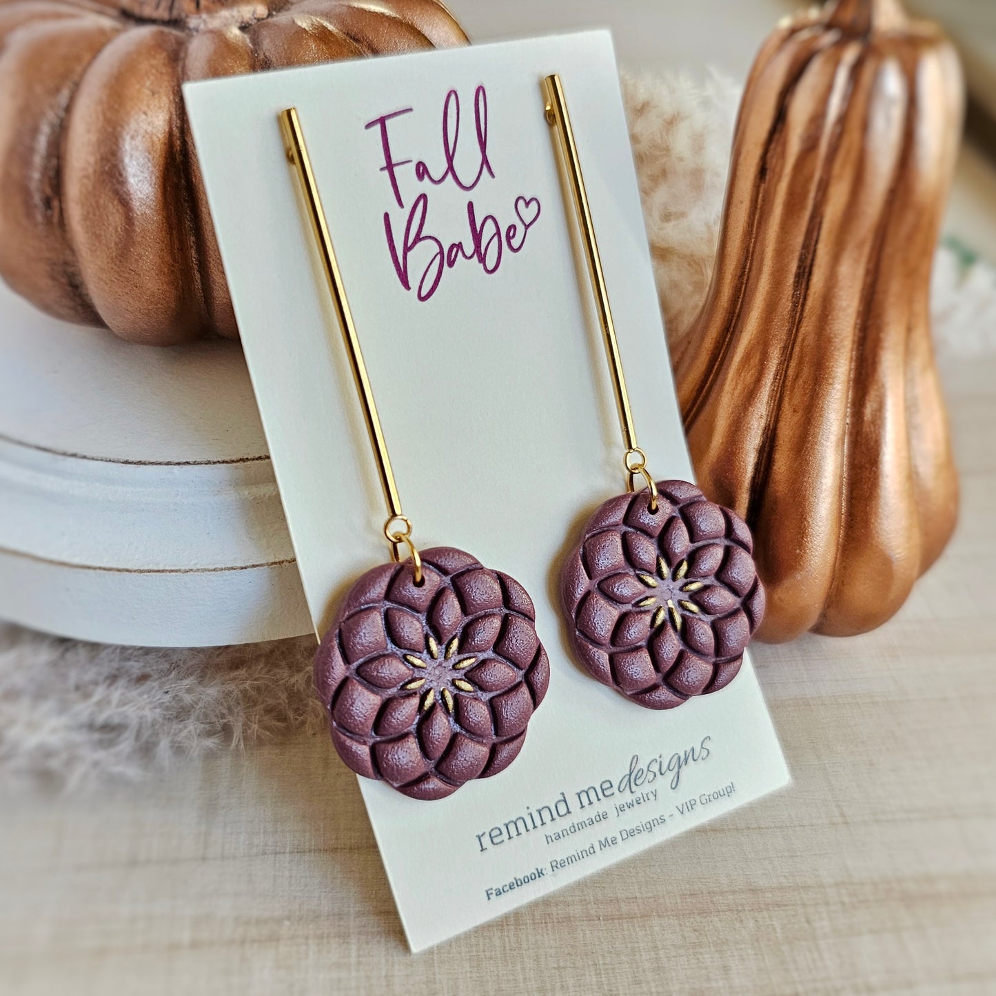 Mauve Purple Clay Dangle Earrings