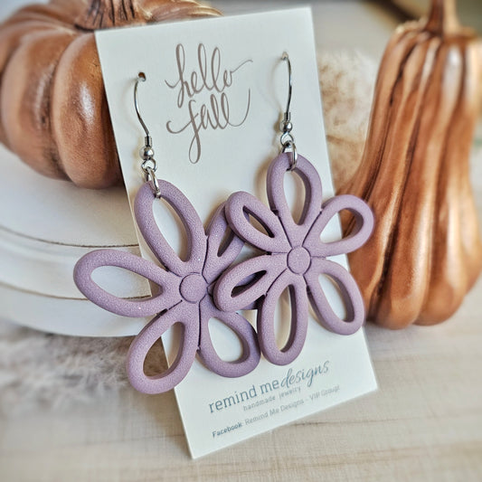 Heather Light Purple Flower Clay Dangle Earrings