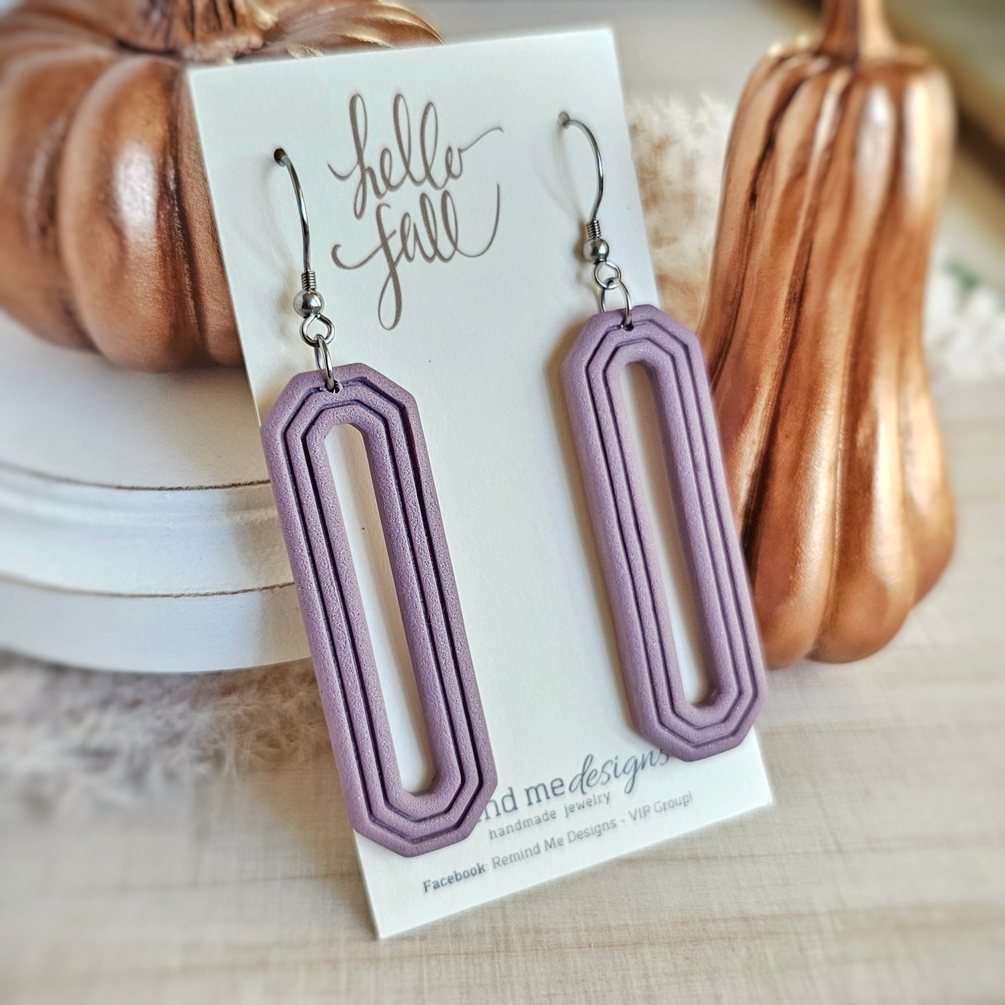 Heather Light Purple Rectangle Clay Dangle Earrings