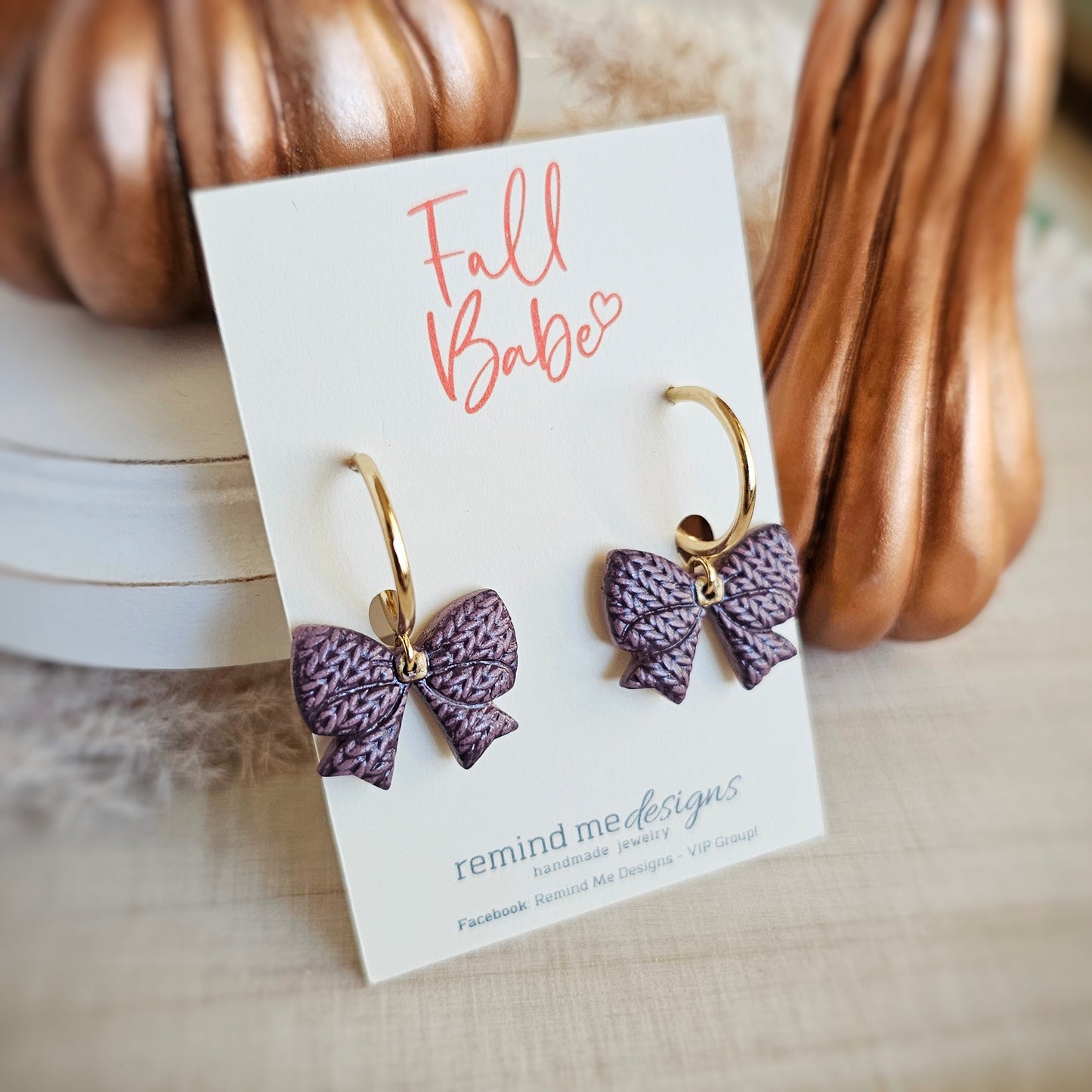 Heather Purple Bow Clay Dangle Earrings