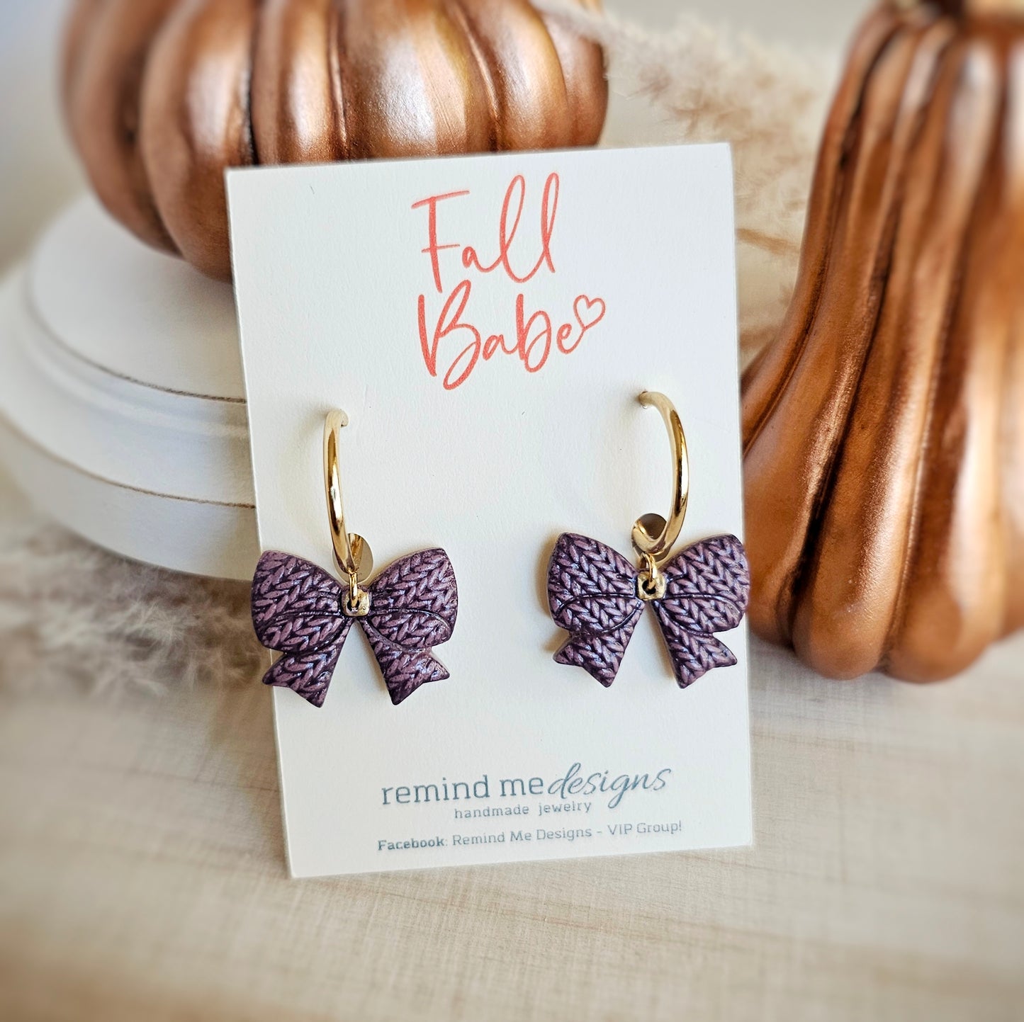 Heather Purple Bow Clay Dangle Earrings