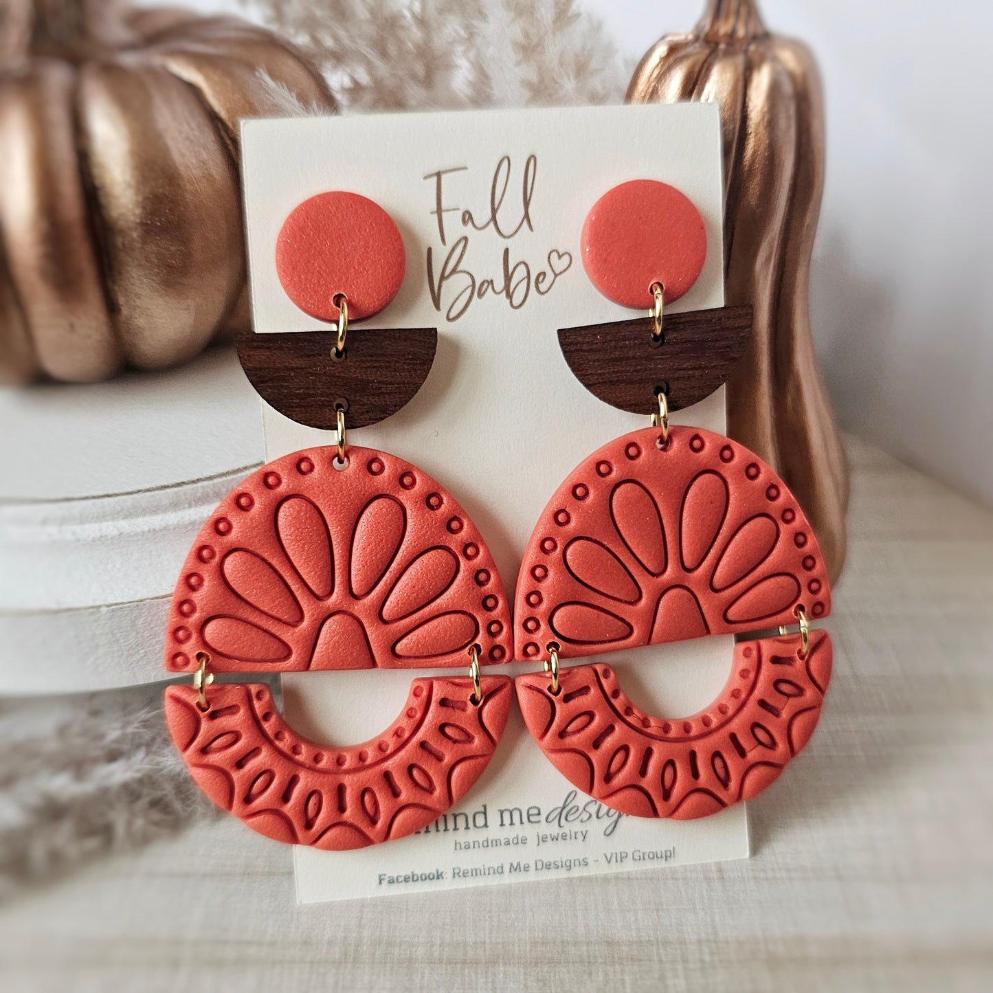 Orange Coral Polymer Clay Dangle Earrings