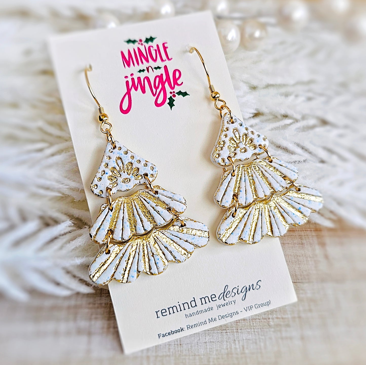 White and Gold Foil Christmas Dangle Earrings