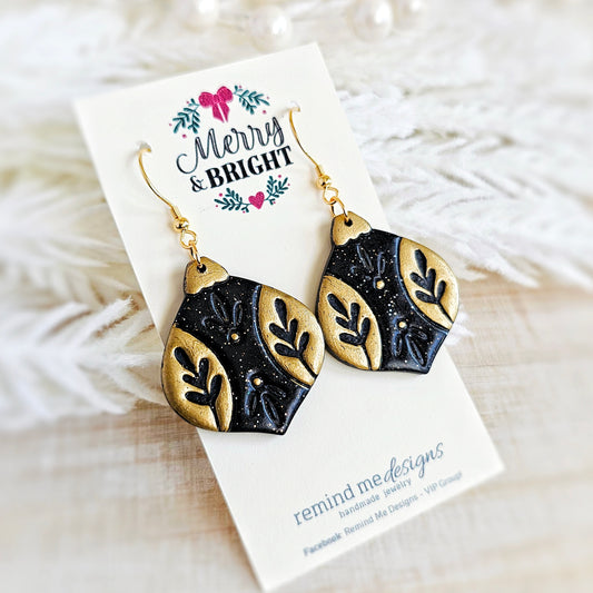Black and Gold Christmas Dangle Earrings