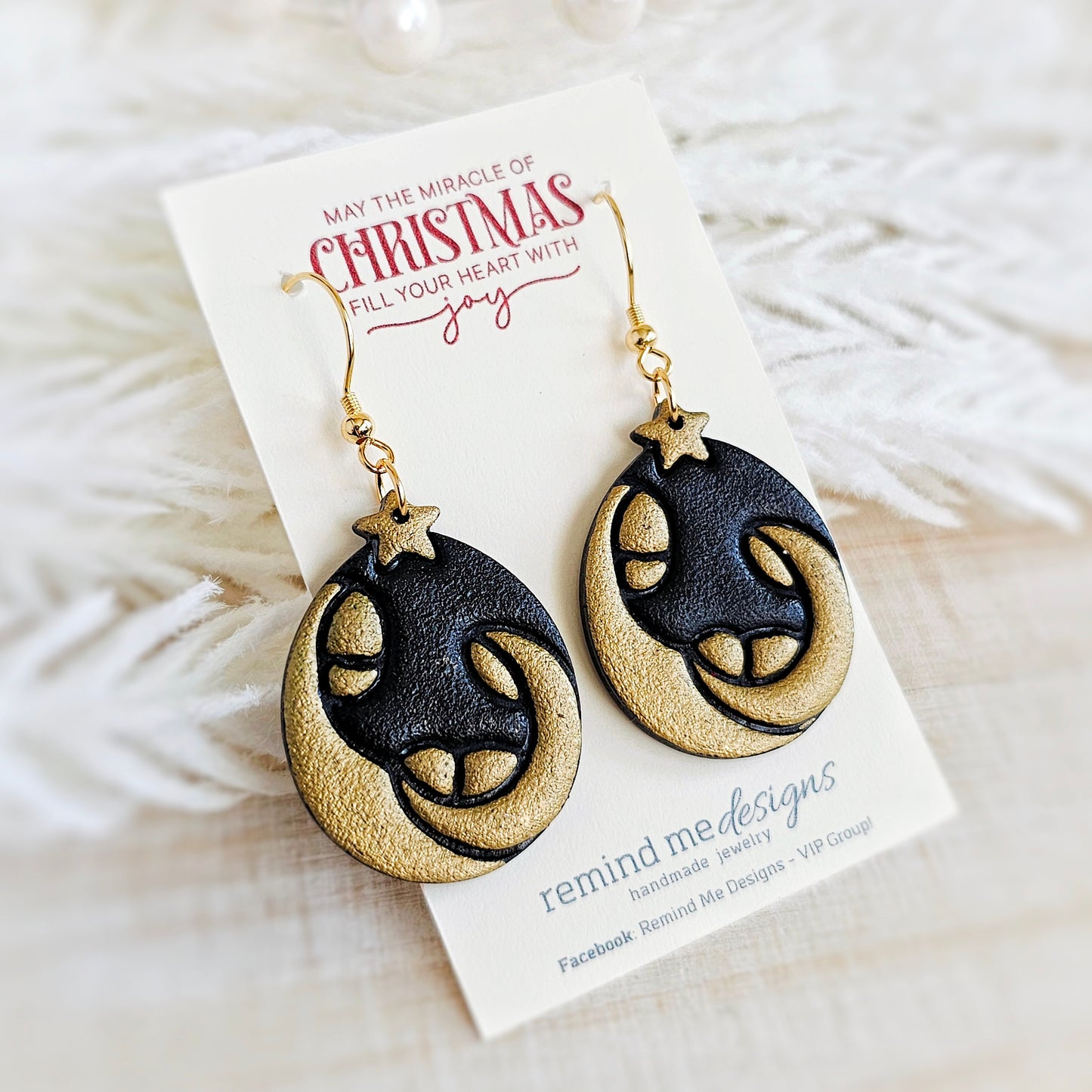 Gold and Black Nativity Dangle Earrings
