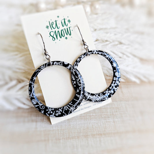 Black and Silver Snowflake Dangle Earrings