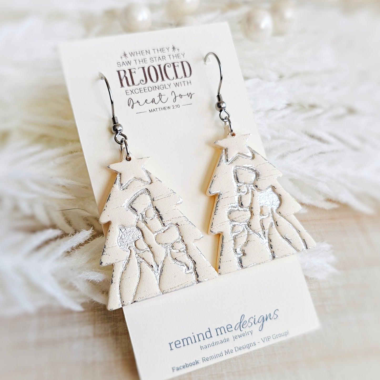 Silver and Cream Wise Men Dangle Earrings