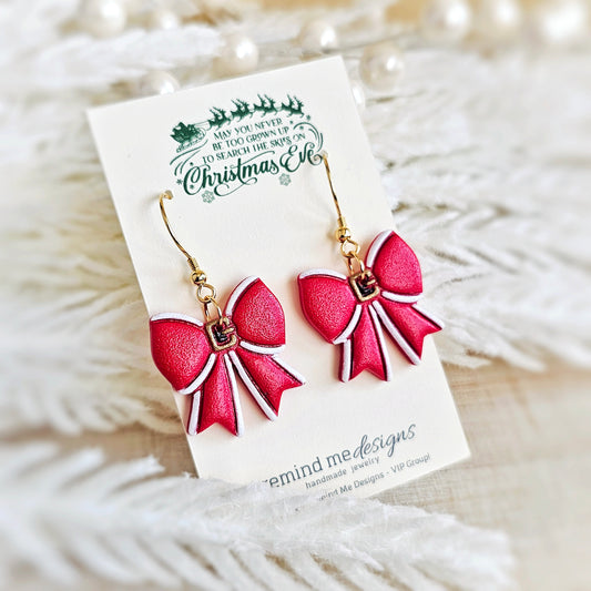 Santa Bow Christmas Dangle Earrings