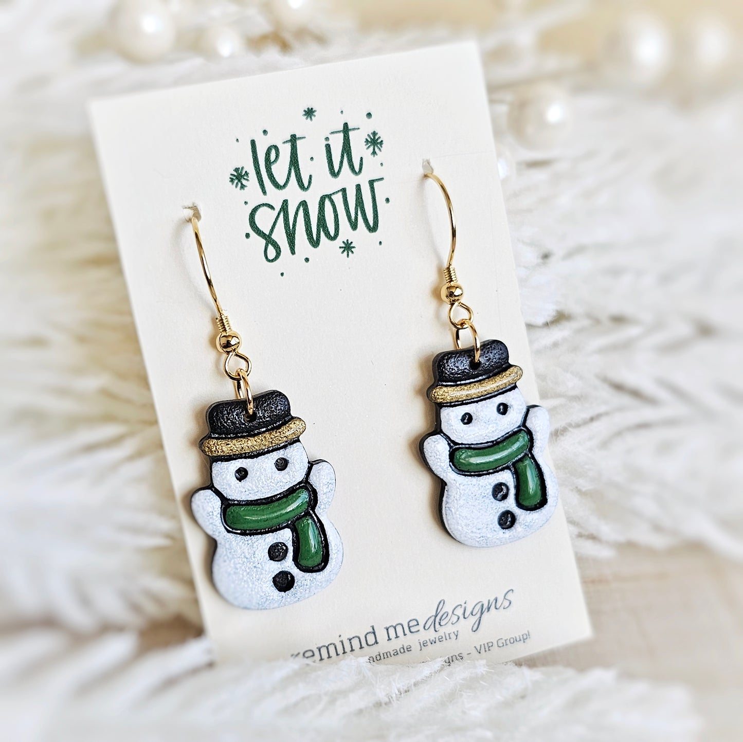 Green Scarf Snowman Dangle Earrings