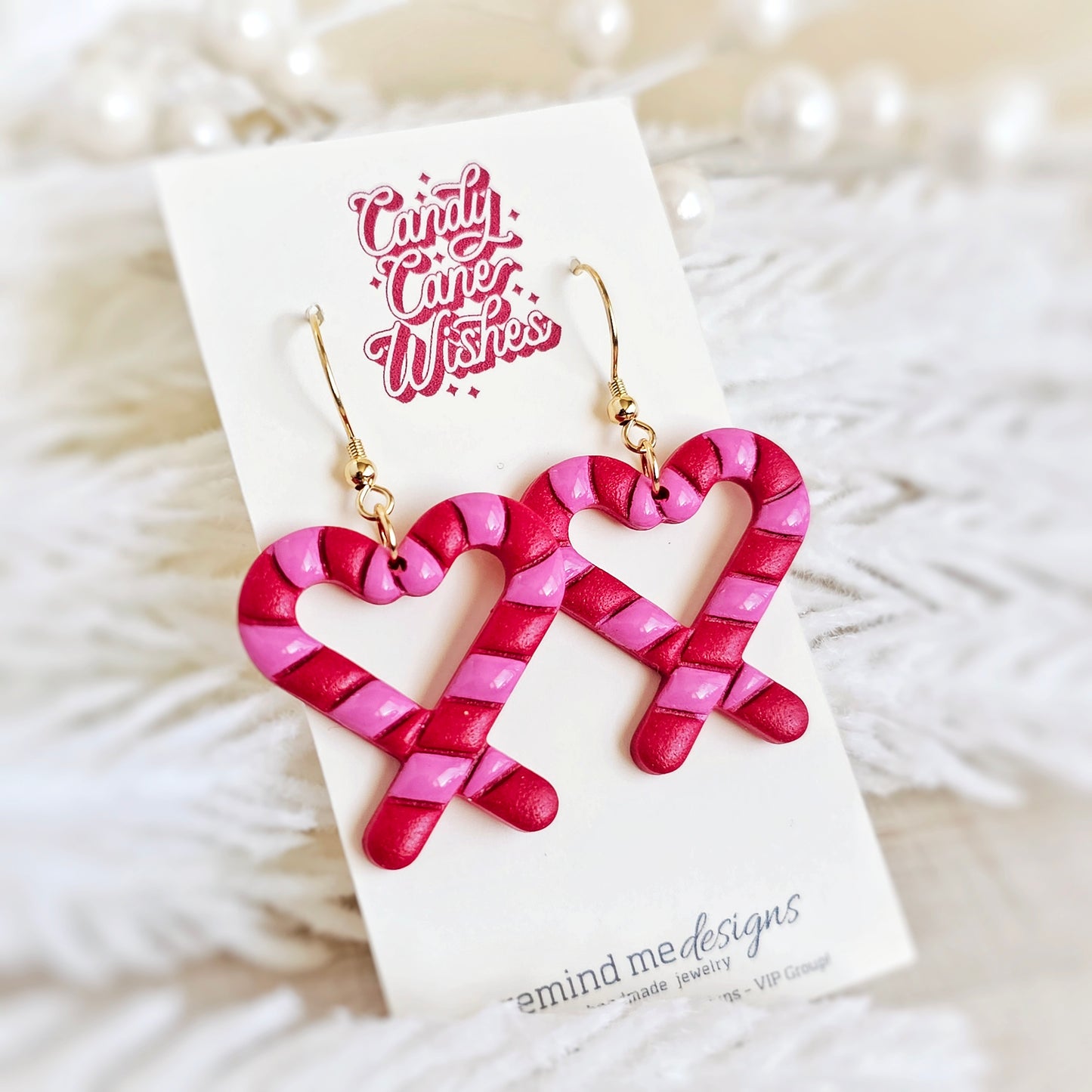 Red and Pink Candy Cane Heart Dangle Earrings