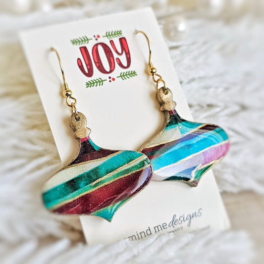 Christmas Ribbon Ornament Dangle Earrings
