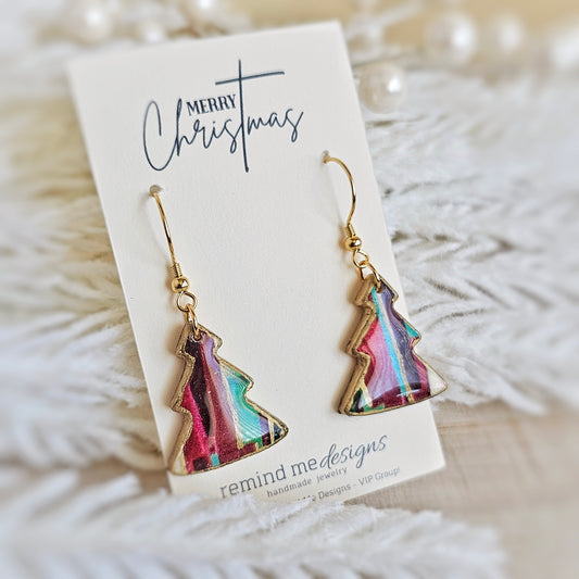 Christmas Ribbon Tree Dangle Earrings