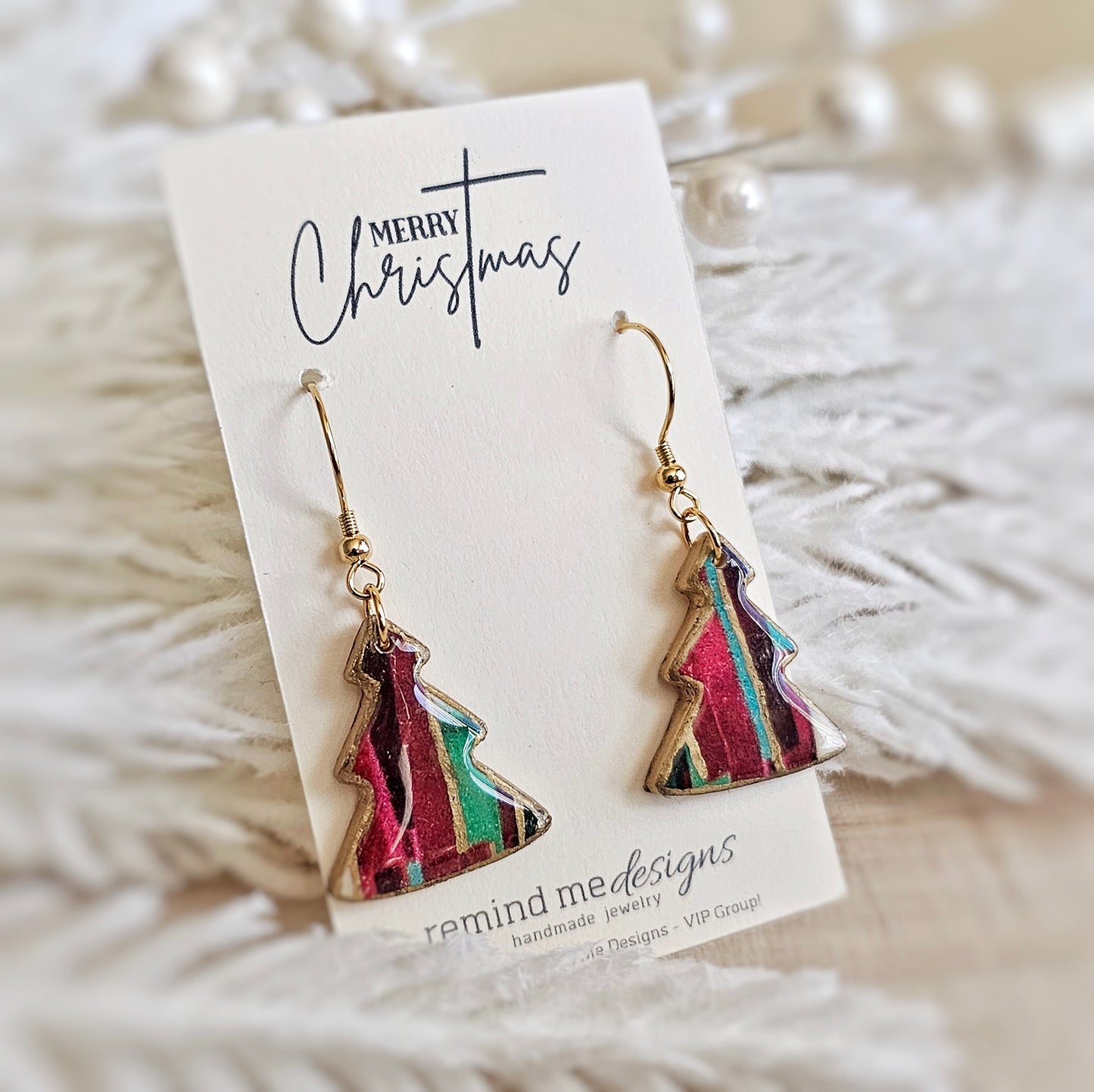 Christmas Ribbon Tree Dangle Earrings