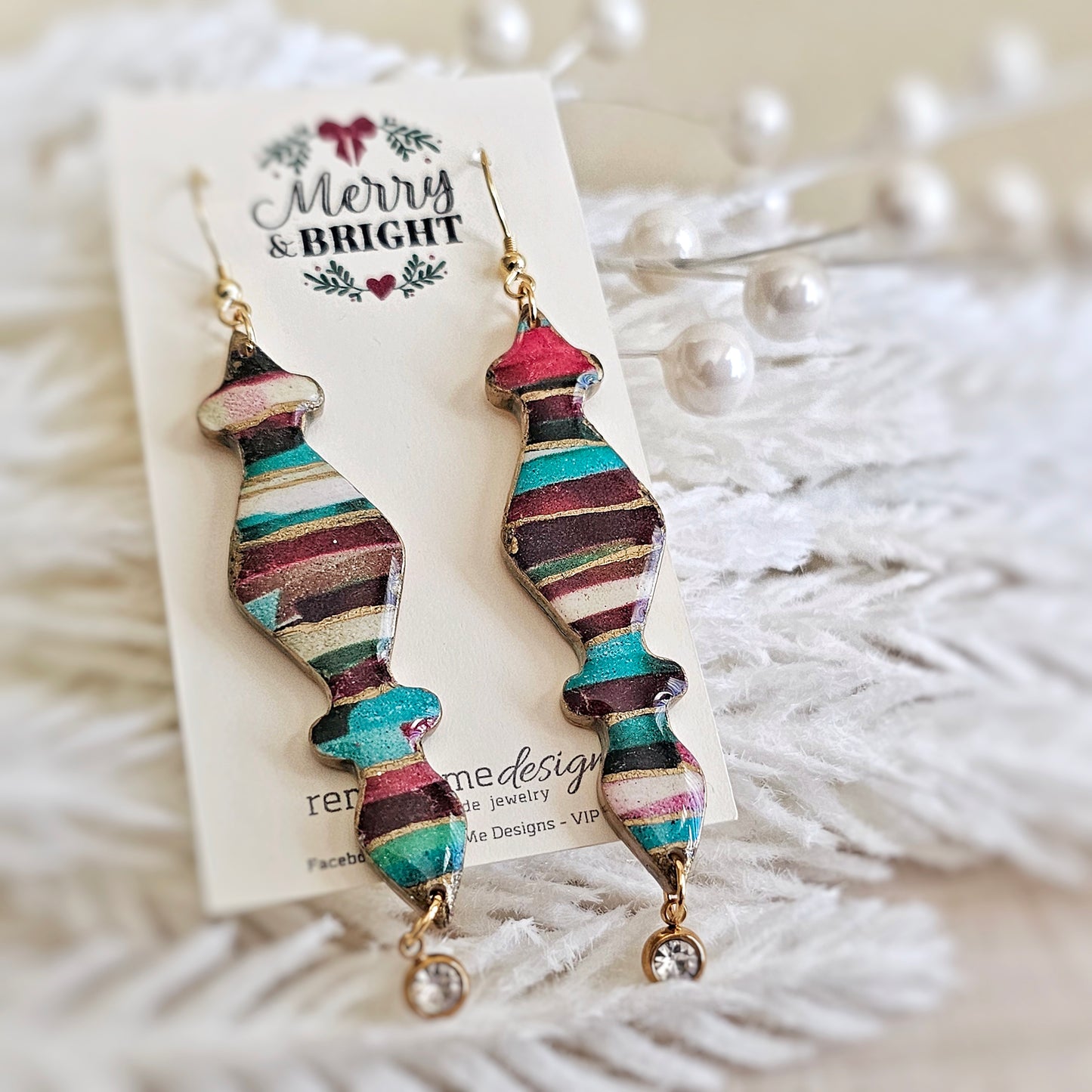 Christmas Ribbon Ornament Dangle Earrings