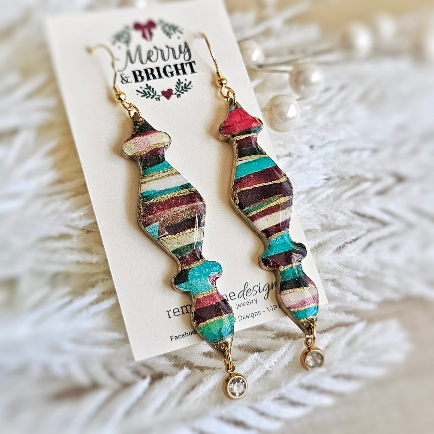 Christmas Ribbon Ornament Dangle Earrings