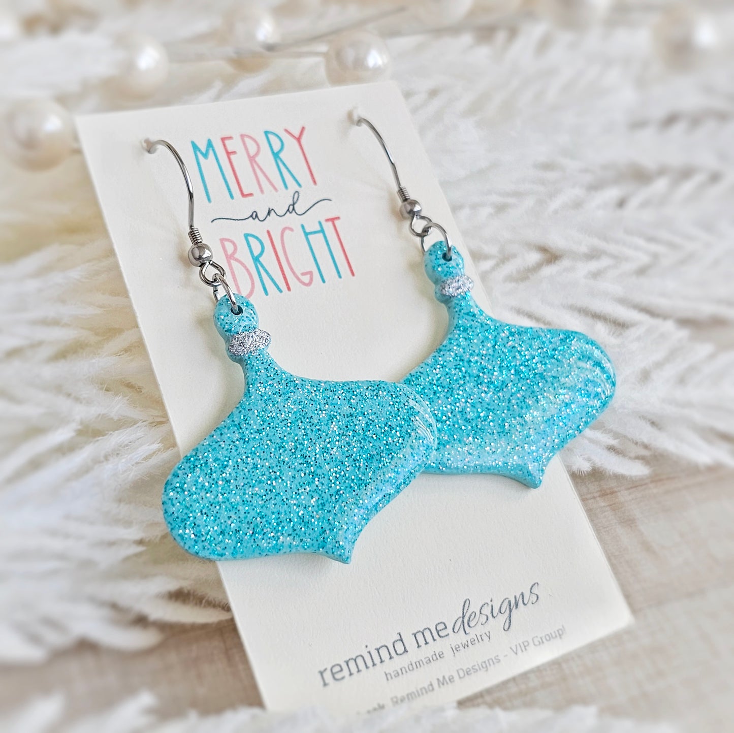 Turquoise Glitter Christmas Lights Dangle Earrings