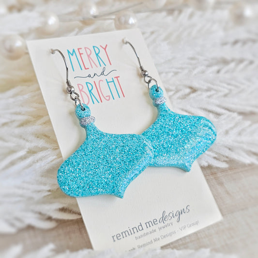 Turquoise Glitter Christmas Lights Dangle Earrings