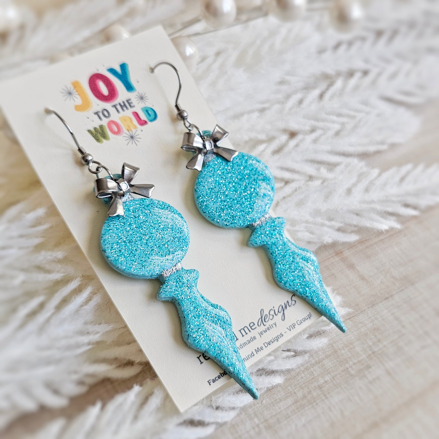 Turquoise Glitter Ornament Dangle Earrings