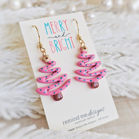 Pink Christmas Tree Dangle Earrings