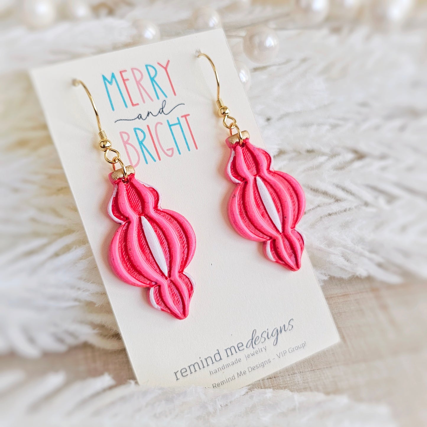 Pink and Red Christmas Ornament Dangle Earrings