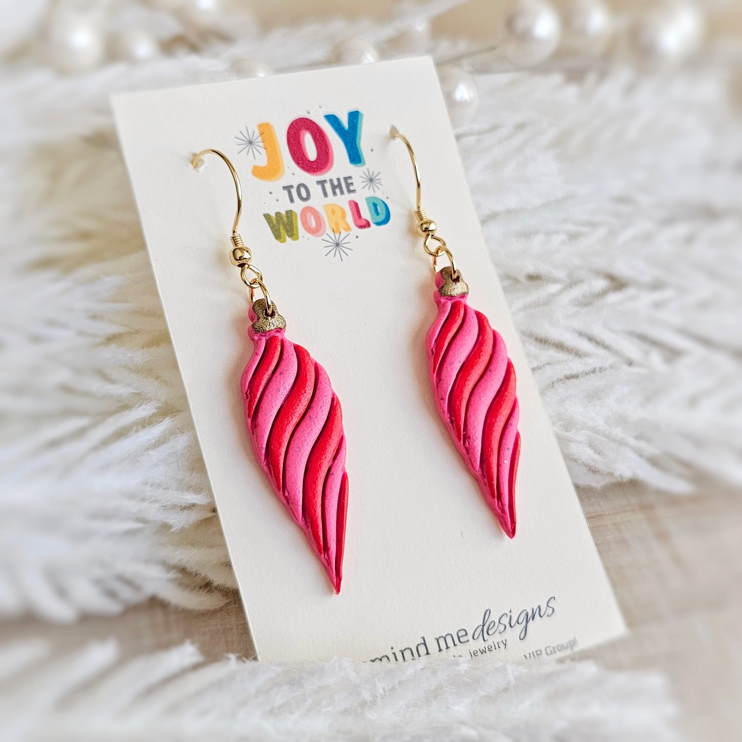 Pink and Red Christmas Ornament Dangle Earrings
